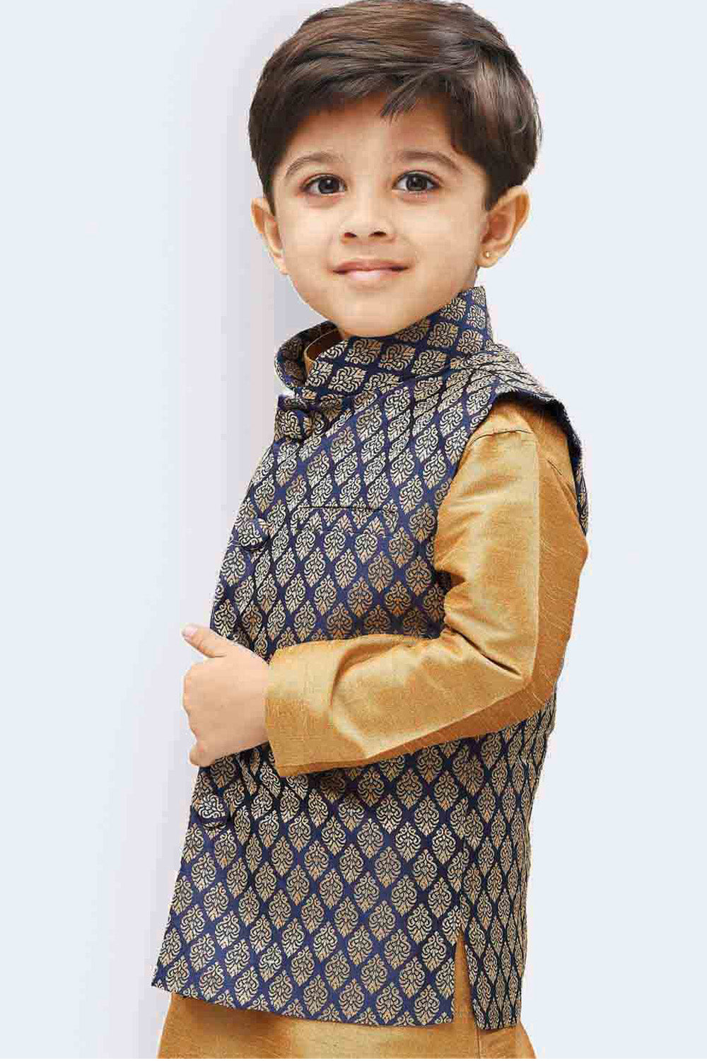 Boy's Art Silk Nehru Jacket In Blue