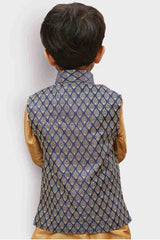 Boy's Art Silk Nehru Jacket In Blue