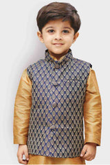 Boy's Art Silk Nehru Jacket In Blue