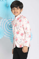 Buy Boy's Silk Blend Floral Print Jodhpuri in Peach - Front
