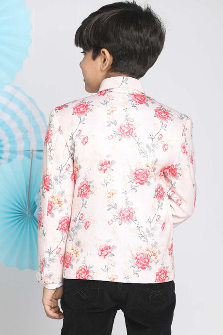 Buy Boy's Silk Blend Floral Print Jodhpuri in Peach - Back