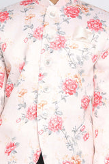 Buy Boy's Silk Blend Floral Print Jodhpuri in Peach - Side