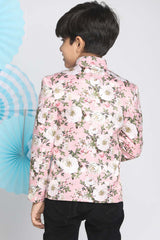 Buy Boy's Silk Blend Floral Print Jodhpuri in Pink - Back