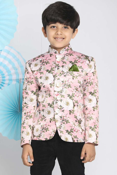 Buy Boy's Silk Blend Floral Print Jodhpuri in Pink