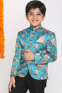 Buy Boy's Silk Blend Floral Print Jodhpuri in Turquoise