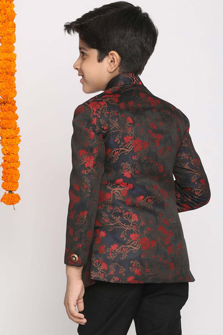 Buy Boy's Silk Blend Floral Print Jodhpuri in Maroon - Back