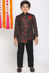 Buy Boy's Silk Blend Floral Print Jodhpuri in Maroon - Zoom in