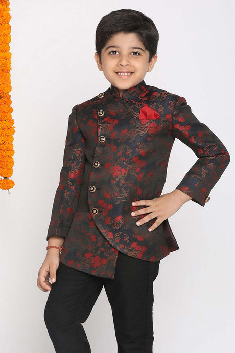 Buy Boy's Silk Blend Floral Print Jodhpuri in Maroon