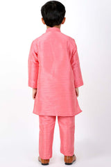 Buy Boy's Silk Blend Solid Kurta Set in Pink - Back