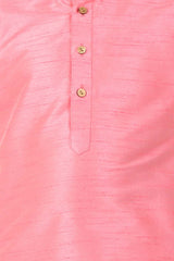 Buy Boy's Silk Blend Solid Kurta Set in Pink - Side