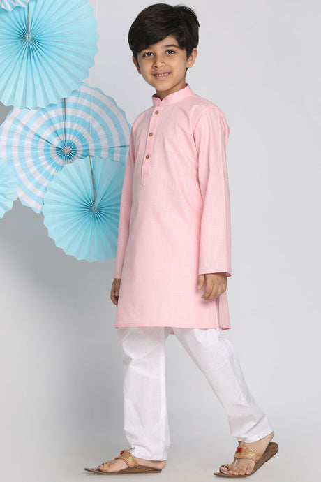 Shop Boys Solid Kurta Pyjama Set in Pink