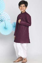 Buy Boy's Cotton Blend Solid Kurta Set in Purple - Front