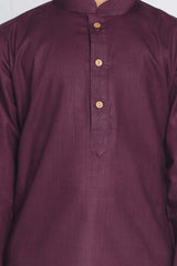 Buy Boy's Cotton Blend Solid Kurta Set in Purple - Side