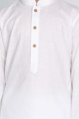 Buy Boy's Cotton Blend Solid Kurta Set in White - Side