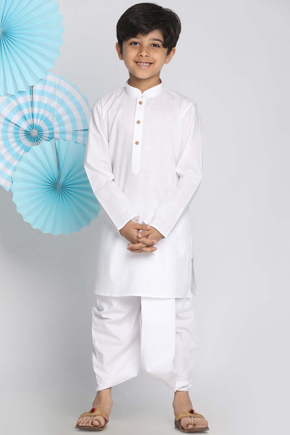 Buy Boy's Cotton Blend Solid Kurta Set in White