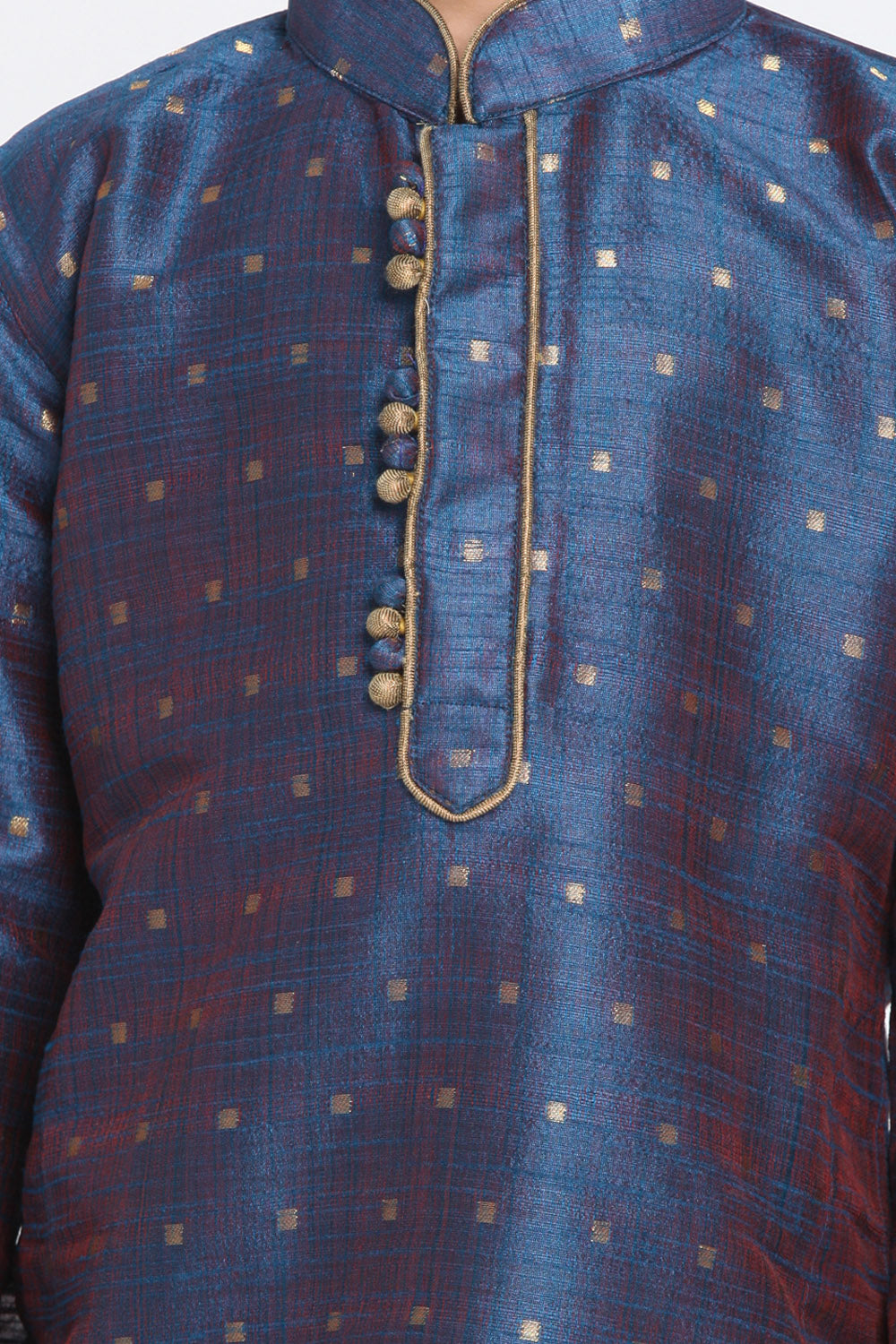 Boy's Cotton Art Silk Kurta Set in Deep Blue