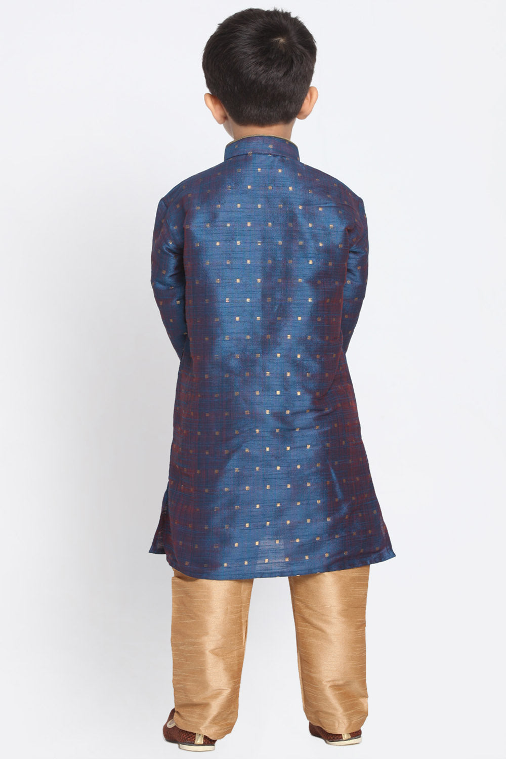 Boy's Cotton Art Silk Kurta Set In Deep Blue