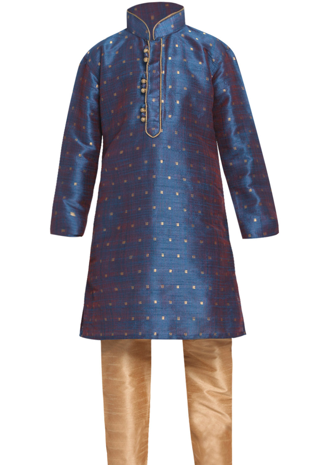 Boy's Cotton Art Silk Kurta Set In Deep Blue