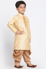 Boy's Cotton Art Silk Kurta Set In Gold