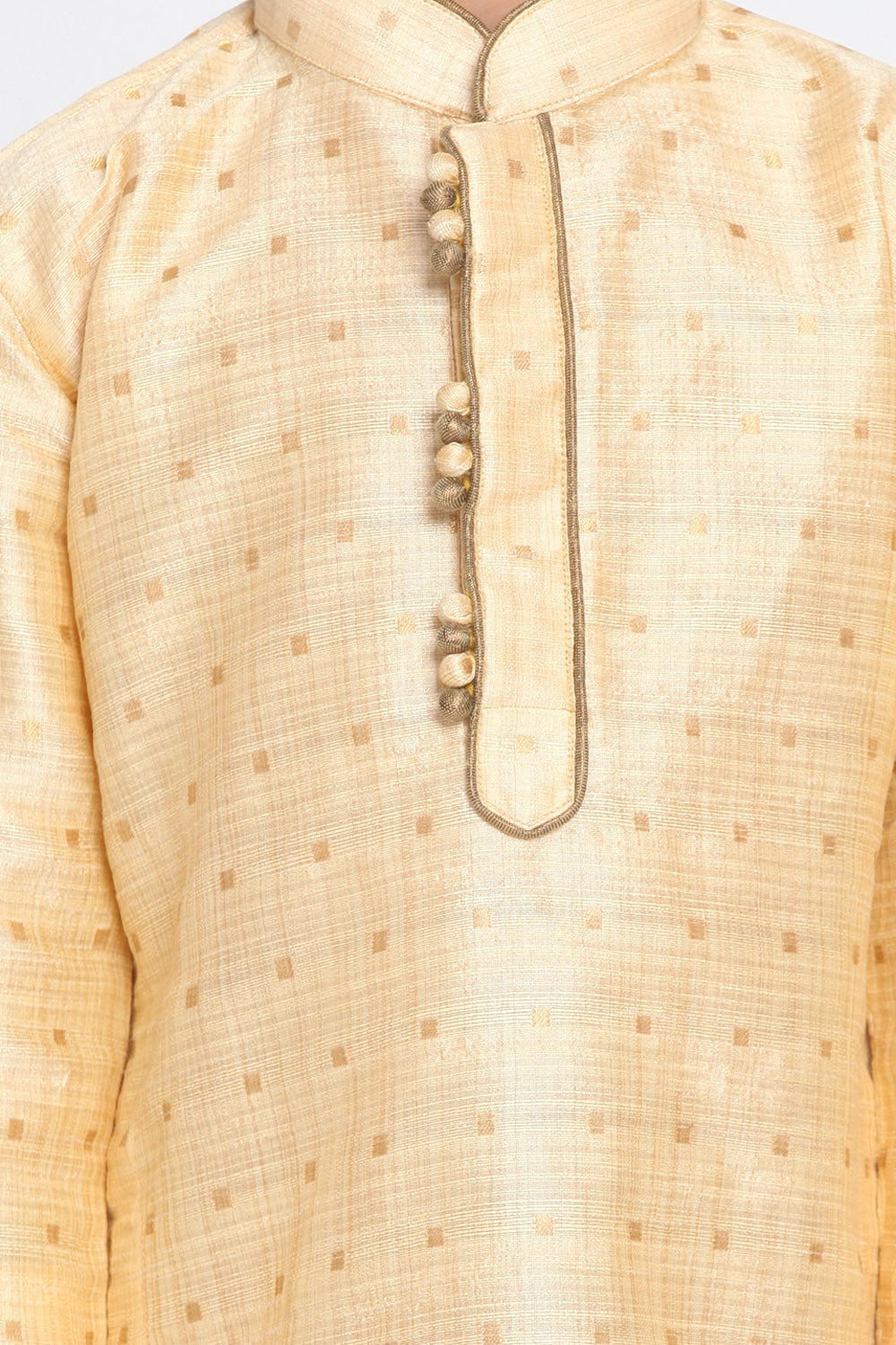 Boy's Cotton Art Silk Kurta Set In Gold