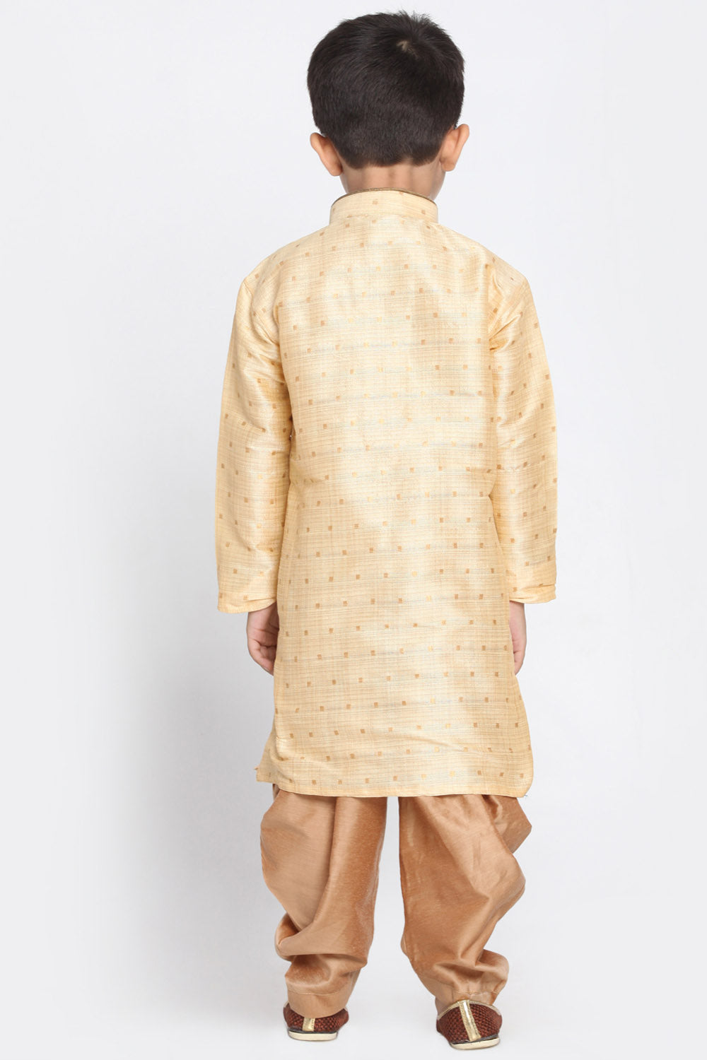 Boy's Cotton Art Silk Kurta Set In Gold