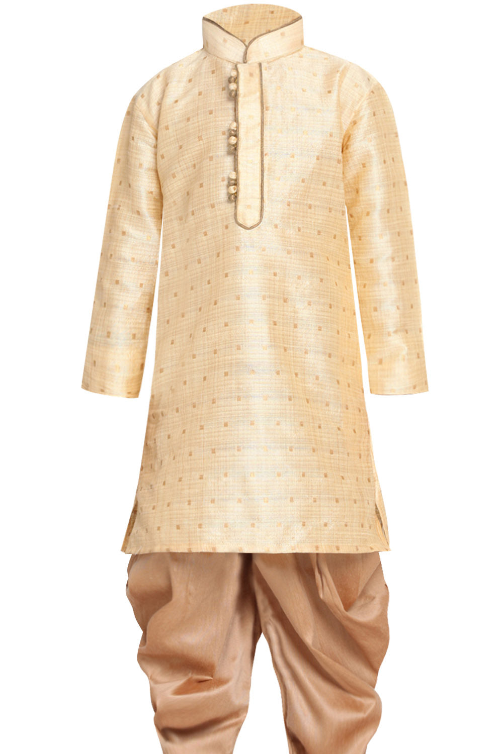 Boy's Cotton Art Silk Kurta Set In Gold