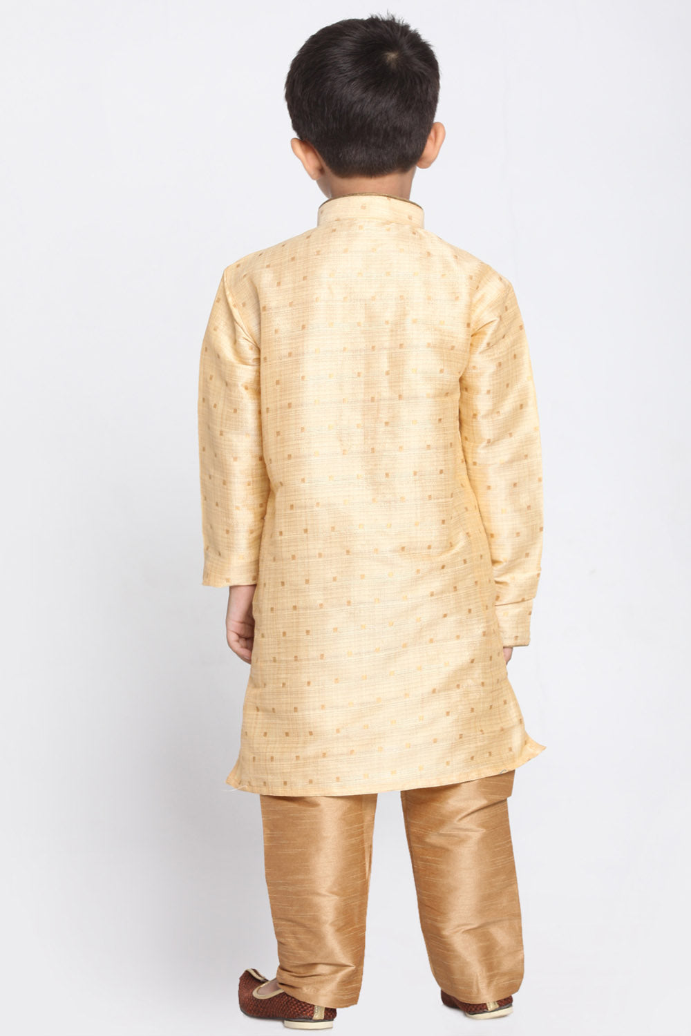 Boy's Cotton Art Silk Kurta Set In Gold