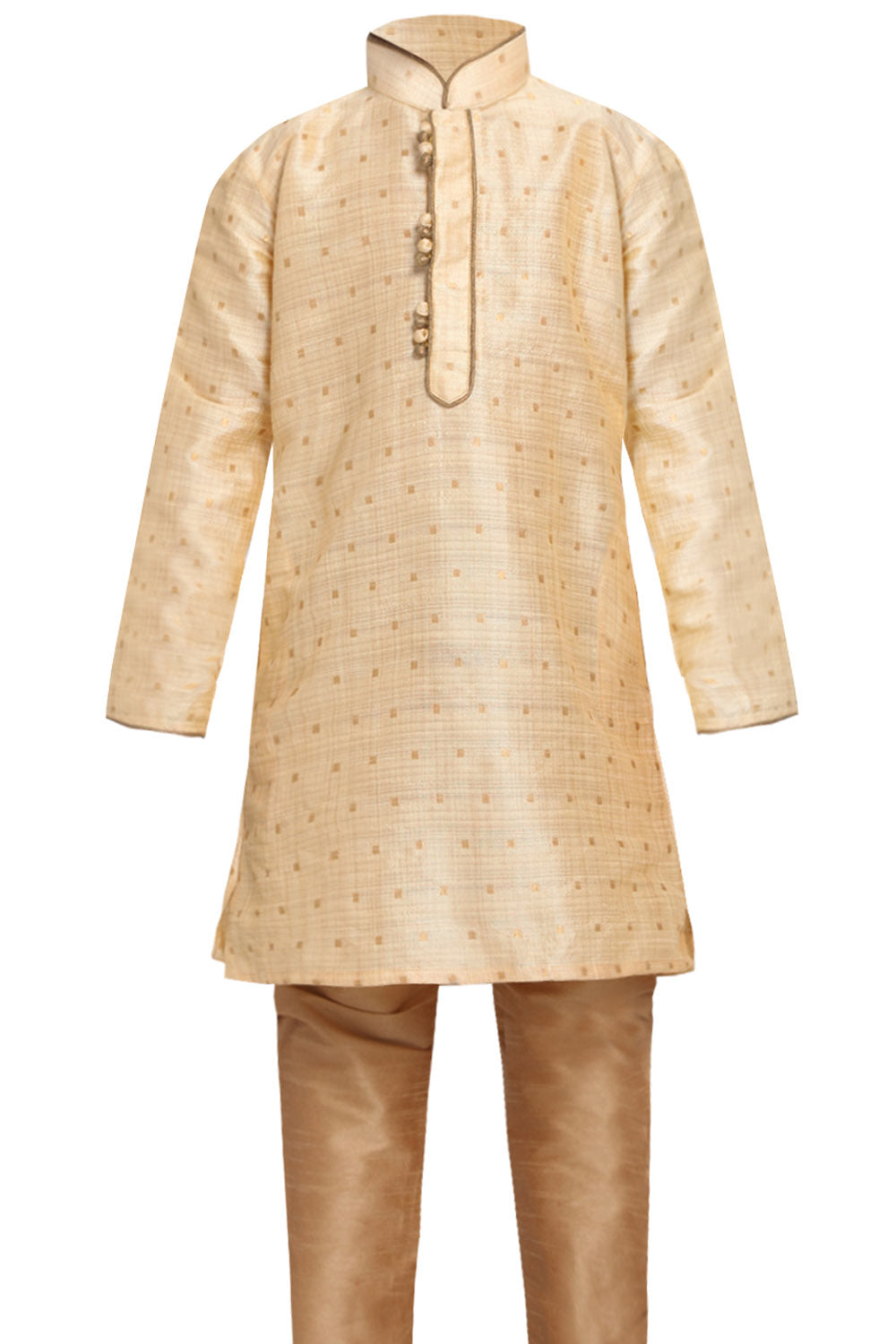 Boy's Cotton Art Silk Kurta Set In Gold