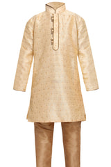 Boy's Cotton Art Silk Kurta Set In Gold