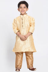 Boy's Cotton Art Silk Kurta Set In Gold