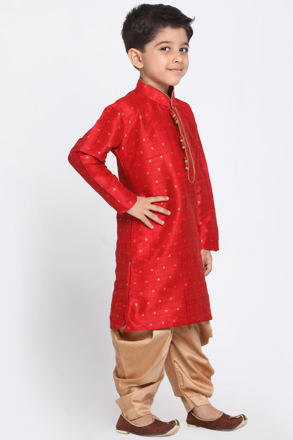 Boy's Cotton Art Silk Kurta Set in Maroon