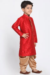 Boy's Cotton Art Silk Kurta Set In Maroon