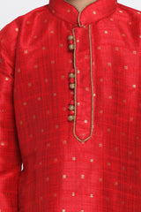 Boy's Cotton Art Silk Kurta Set In Maroon