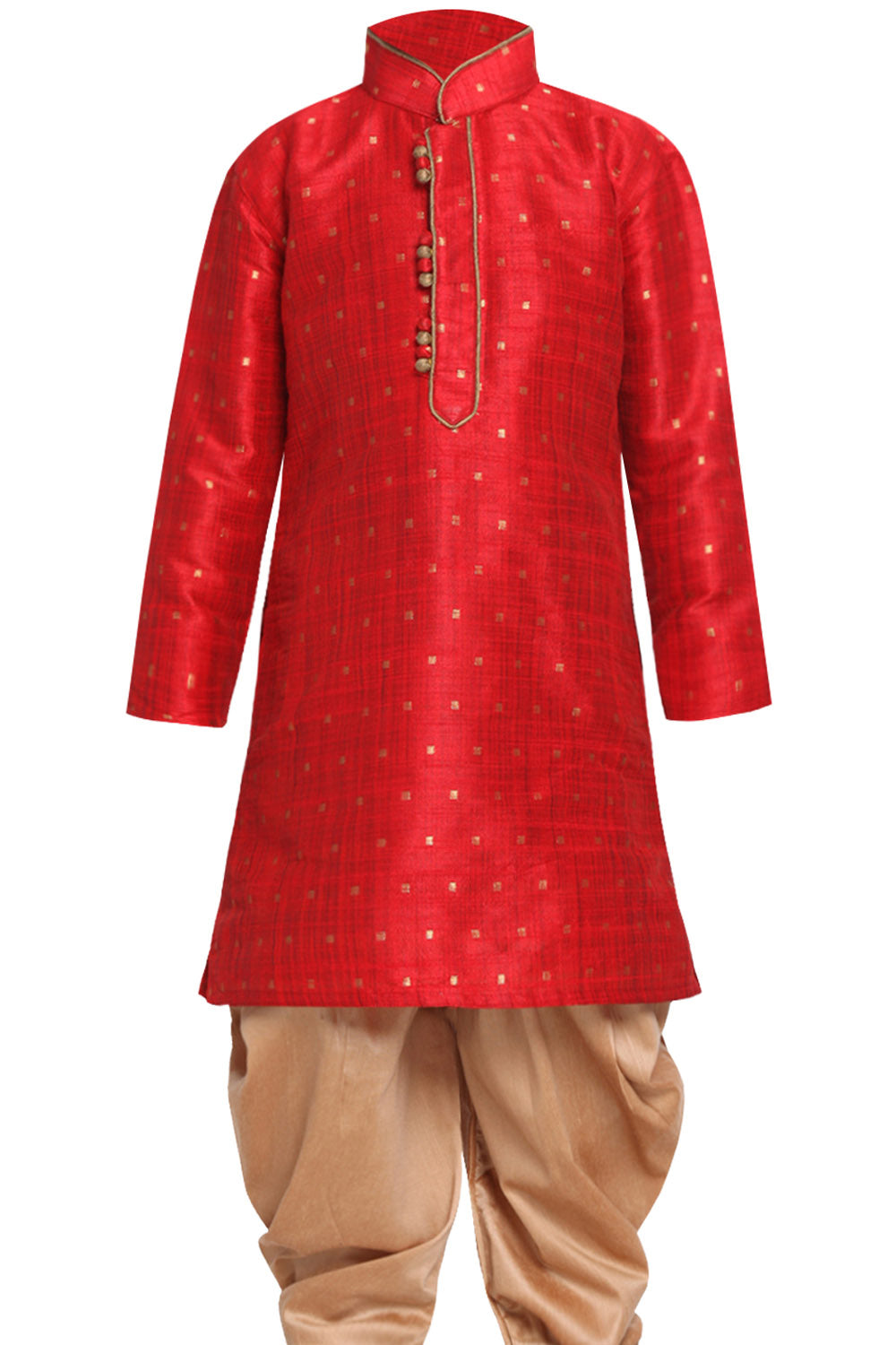 Boy's Cotton Art Silk Kurta Set In Maroon