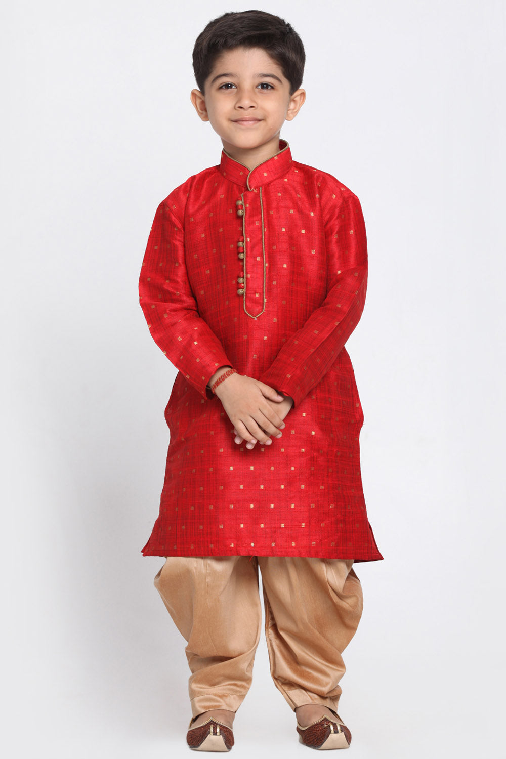 Boy's Cotton Art Silk Kurta Set In Maroon