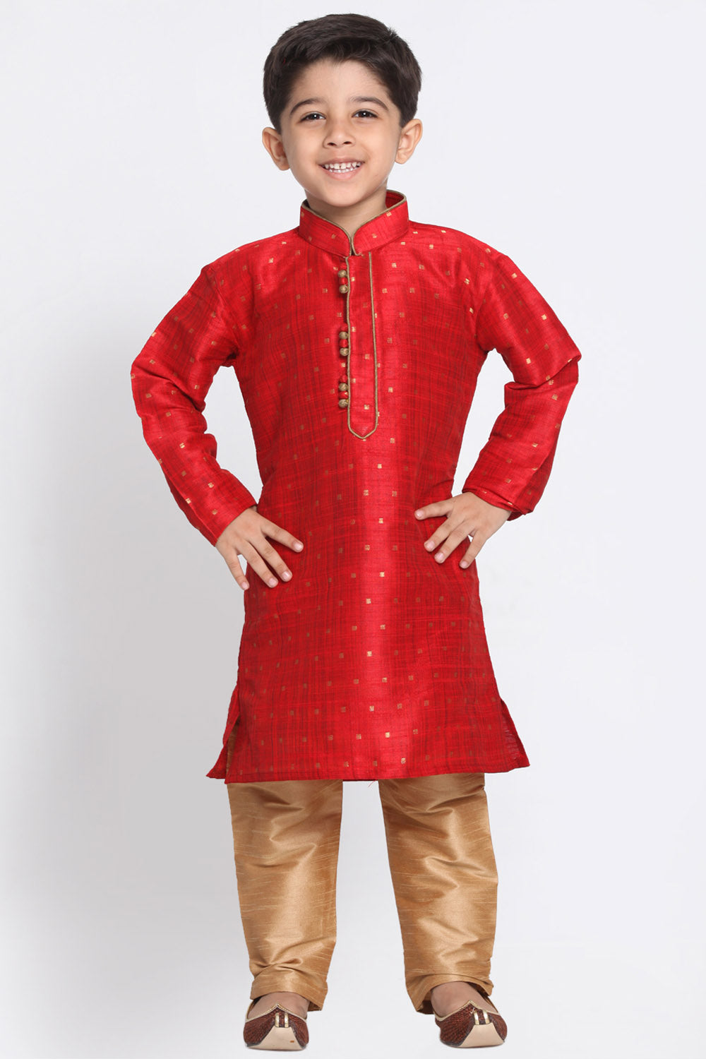 Boy's Cotton Art Silk Kurta Set in Maroon