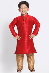 Boy's Cotton Art Silk Kurta Set in Maroon