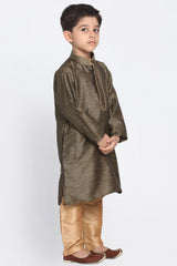 Boy's Cotton Art Silk Kurta Set In Black