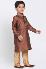 Boy's Cotton Art Silk Kurta Set in Maroon