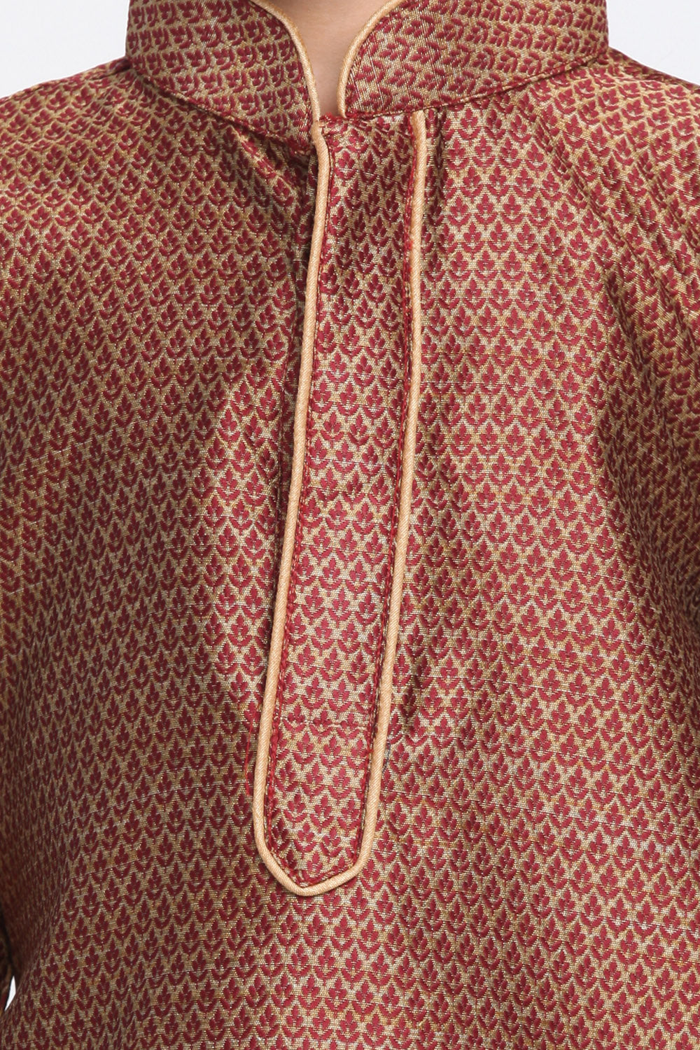 Boy's Cotton Art Silk Kurta Set in Maroon
