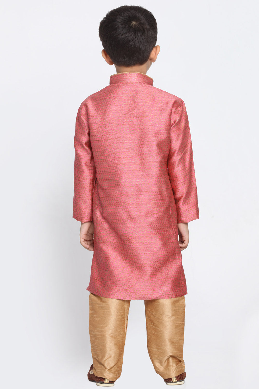 Boy's Cotton Art Silk Kurta Set In Pink