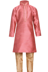 Boy's Cotton Art Silk Kurta Set In Pink