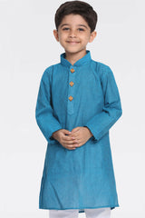 Buy Boys Pure Cotton Solid Kurta in Aqua Blue