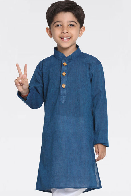 Buy Boys Pure Cotton Solid Kurta in Blue