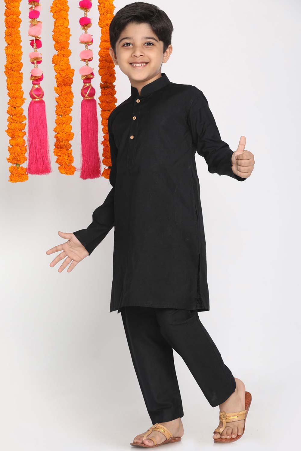 Buy Boy's Viscose Solid Kurta Set in Black - Front