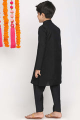 Buy Boy's Viscose Solid Kurta Set in Black - Back