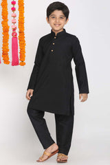 Buy Boy's Viscose Solid Kurta Set in Black