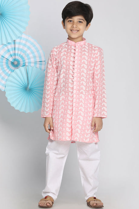 Buy Boys Pure Cotton Embroidered Kurta Pyjama Set in Pink