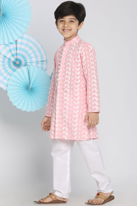 Shop Boys Embroidered Kurta Pyjama Set in Pink