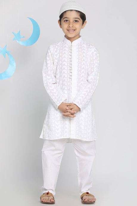 Buy Boys Pure Cotton Embroidered Kurta Pyjama Set in White